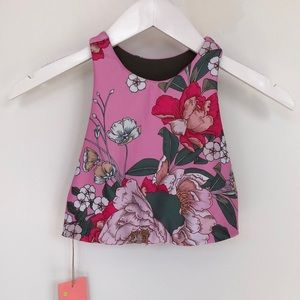 Maaji Womens Crop Top in a high neck style with bright, beautiful pink florals